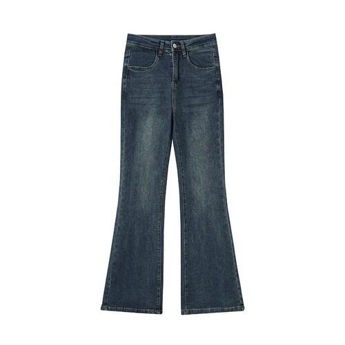 复古高腰微喇牛仔裤女春季新款胖mm弹力大码遮肉显瘦喇叭马蹄裤子