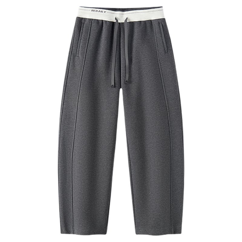 森马撞色抓绒宽松弯刀休闲裤女