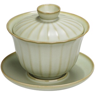 手工汝窑盖碗大号不烫手三才杯开片可养家用泡茶碗景德镇汝窑中式