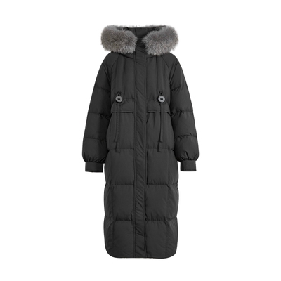 杏色长款毛领羽绒服加厚白鸭绒