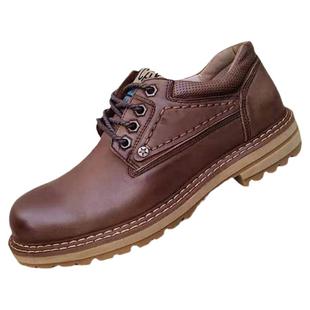 2023年秋季男工装鞋头层牛皮英伦风系带休闲鞋厚底真皮大头皮鞋男
