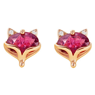 宫里上新碧玺耳钉女款纯银狐狸耳饰红色轻奢高级感生日礼物送妈妈