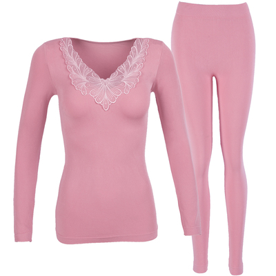 女性感蕾丝内穿保暖秋衣秋裤套装