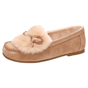 COMELY康莉2025新款加绒乐福鞋舒适平底一脚蹬豆豆鞋单鞋KMX46391