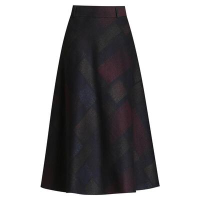 毛呢格子半身裙秋冬季大摆新款