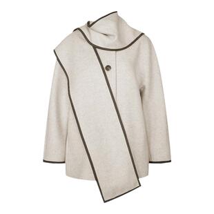 HeyDress围脖领毛呢大衣女秋冬法式羊毛宽松保暖气质短款呢子外套