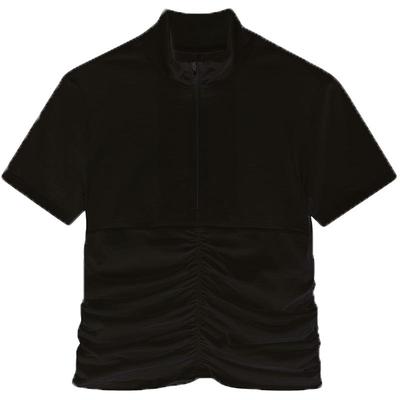 设计感时尚无袖抽褶短袖wmwm拼接