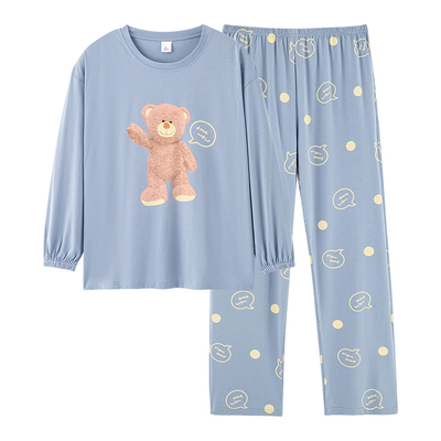 100%纯棉长袖加厚睡衣女秋冬季