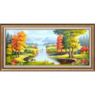 聚宝盆山水画客厅挂画风景手绘油画沙发背景墙装饰画欧式西墙壁画