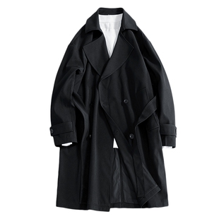 回力黑色中长款风衣男士外套春秋2026新款男装古巴领大衣男生夹克