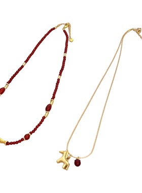 新中式红玛瑙锦鲤本命年锁骨链