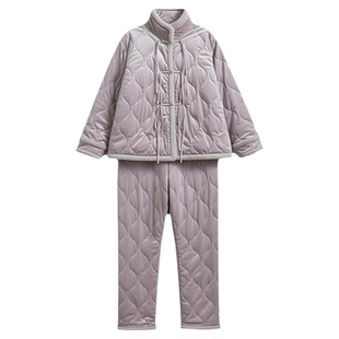 三层夹棉睡衣冬季女2025新款女款加厚新中式国风紫色家居服套装冬