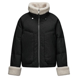 森马羽绒服女冬仿牛仔拼接毛绒80绒子插肩袖2025新款时尚复古外套