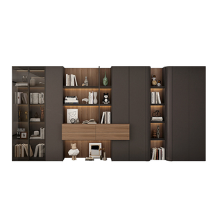 定制实木轻奢满墙书柜现代简约办公室客厅一体靠墙书架到顶展示柜