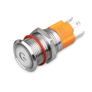 蓝波10A大电流金属按钮开关16mm19mm常开带灯环形电源符号9V-24V