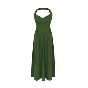 楠哥微胖法式复古连衣裙女夏季大码胖mm小众设计感收腰挂脖沙滩裙