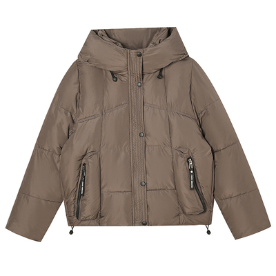 雅鹿短款连帽白鸭绒显瘦羽绒服女