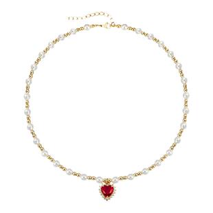 KREAM 贝珠彩钻爱心项链男嘻哈女潮流百搭欧美饰品