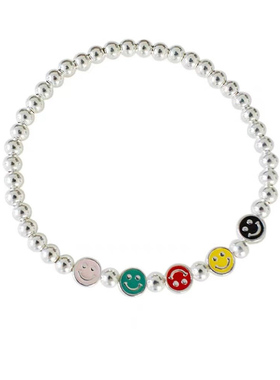 韩版S925银彩色笑脸GOODLUCK手链