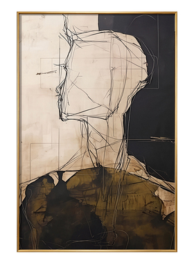 现代简约抽象人物装饰画侘寂风客厅卧室挂画素描黑白线条艺术壁画