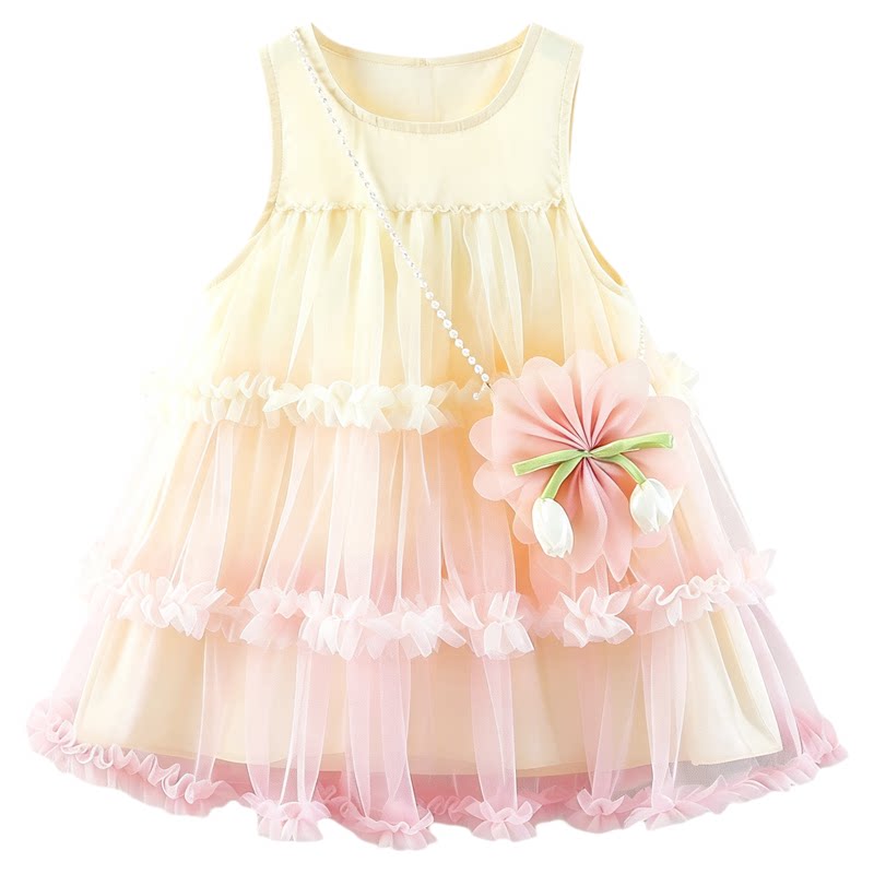 女童夏季网纱连衣裙新款儿童棉布挎包渐变公主裙summergirldress