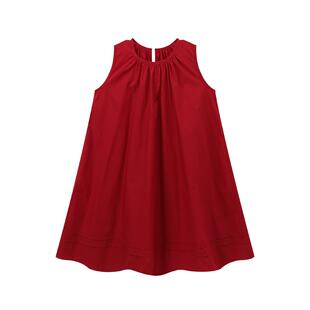 布丁哈鲁童装夏装女童纯棉裙子2026夏新款儿童洋气无袖红色连衣裙