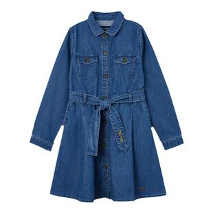 【100%棉】eland kids衣恋童装女童连衣裙春秋刺绣翻领牛仔衬衫裙