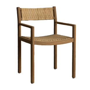 Slow Living 中古风实木餐椅家用复古风扶手椅带靠背编藤休闲书椅