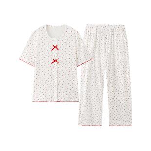 三福春夏季碎花抗菌睡衣套装女款甜系多巴胺宽松短袖长裤家居服女