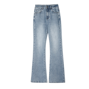 辰米范 蓝色牛仔裤微喇叭裤女2025新款高腰弹力显瘦小脚裤长裤子