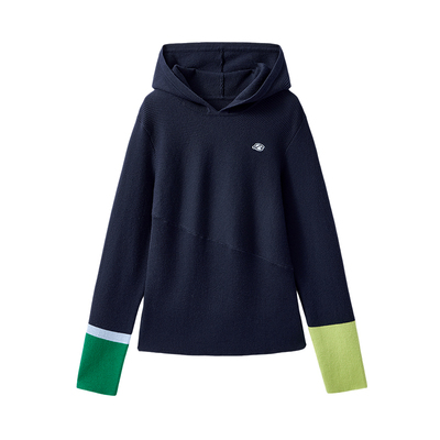 CLOUDSPACE【瘦瘦衫】羊毛混纺袖口撞色连帽针织衫春秋套头上衣女