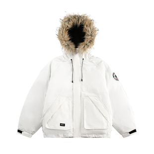 悟空有货潮牌重工大毛领连帽派克服男女冬季户外工装加厚棉服外套