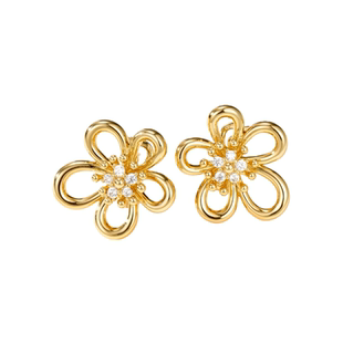 25新款仙气十足金色镂空花朵耳钉女镶钻五瓣花形耳环气质简约饰品