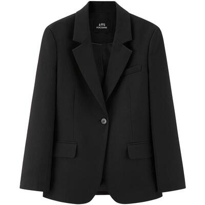 太平鸟黑金西装外套女单粒扣2025新款女士套装黑色小个子夹克女