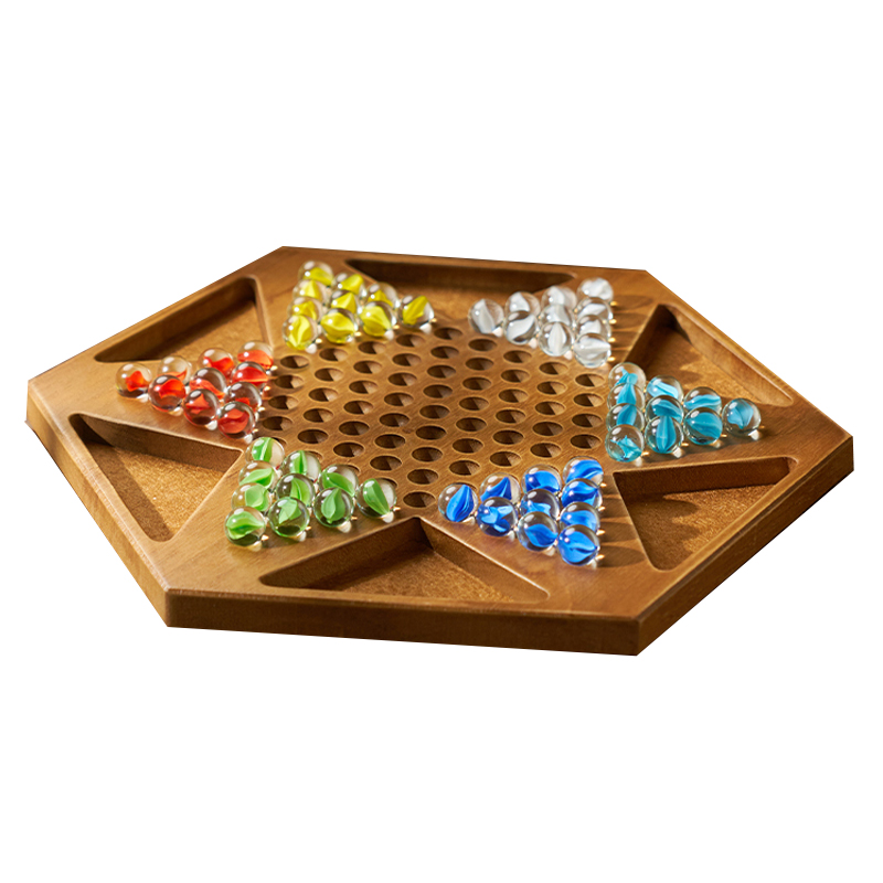 跳棋玻璃珠儿童益智木质二合一棋盘大号跳棋成人版弹子玛瑙珠跳棋