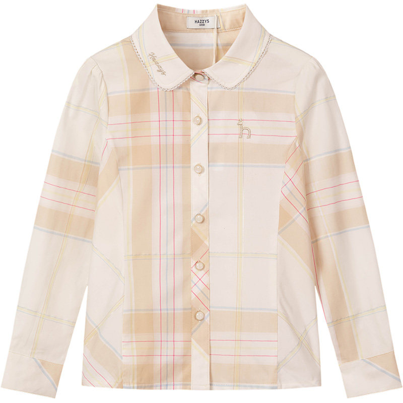 hazzys哈吉斯童装女童衬衫2026春新中大童学院翻领气质长袖上衣