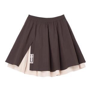 ALL BEINGS25SS设计感假两件撞色双层开衩大裙摆A字半身伞裙夏季