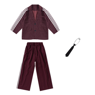 popping西装儿童套装条纹男童女童演出服机械舞hiphop街舞穿搭潮