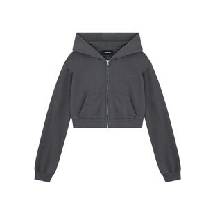 WE11DONE女士珍珠样式小熊拉链连帽衫短款通勤时尚帅气外套