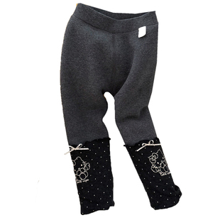 女宝宝加厚加绒拼接裤子外穿女婴儿冬款女童高端一体羊羔绒打底裤