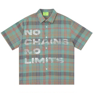 From Mars Letter checked street vintage short-sleeved shirt