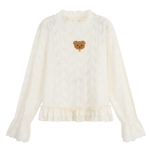 YUZI鱼子甜美少女感打底衫肌理感蕾丝花边复古可爱上衣大码女装