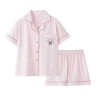 WALKING 卡通玉桂狗睡衣女士夏季网红爆款条纹短袖家居服两件套装