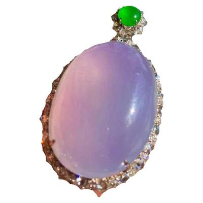 逸之璟缅甸老坑天然a货翡翠冰种淡粉紫鸽子蛋面18K金镶嵌翡翠戒面