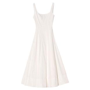Carolingian经典设计！太美啦 法式气质精梳Viscose白色连衣裙