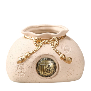 喜庆福袋抽纸盒陶瓷新中式客厅茶几纸巾盒创意家用高档摆件高级感