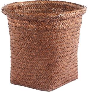 草编花盆 藤编花盆套编织圆形废纸篓客厅垃圾桶 储物箱玩具收纳篮