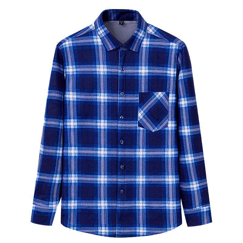 保罗男士加绒加厚保暖衬衫中老青年上衣男休闲爸爸装防寒格子衬衣