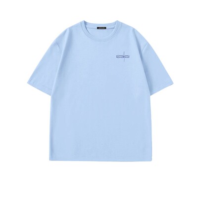 真维斯圆领纯棉蓝色短袖男t恤夏