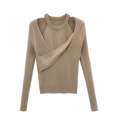 不规则咖色针织衫上衣女装秋冬